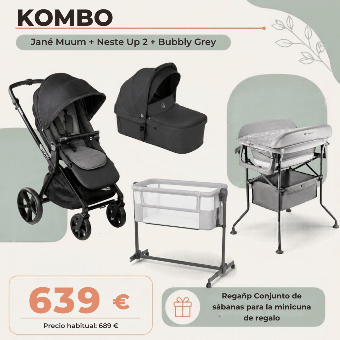 PACK KOMBO Cochecito Jane Muum 4 Sweet 2 Dos piezas + Minicuna Colecho + Bañera Cambiador + REGALO SABANAS